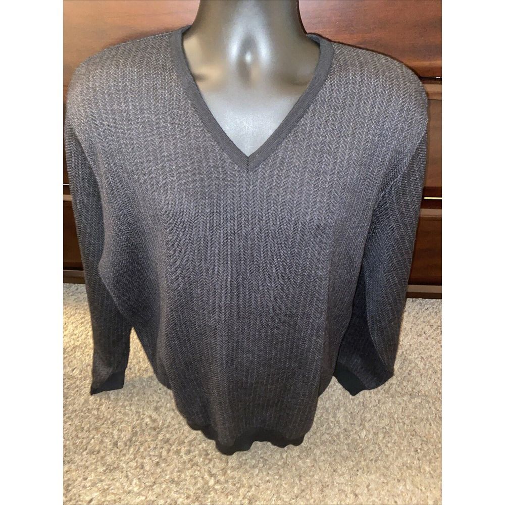 Brooks Brothers Black 100% Fine Italian Merino Pullover‎ V Neck Sweater Size XL
